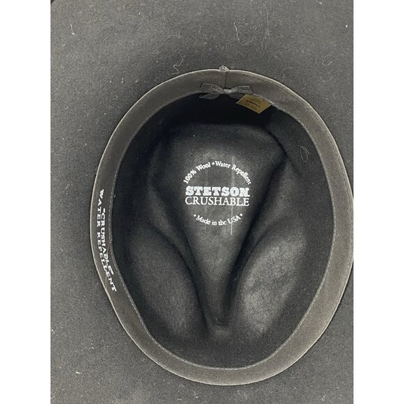Stetson Crushable Wool Felt Outback Cowboy Hat Size S Black Woven Band Silver - Picture 9 of 13